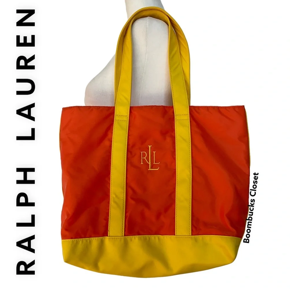NWOT Ralph Lauren Tote Orange Yellow , Embroidered Logo